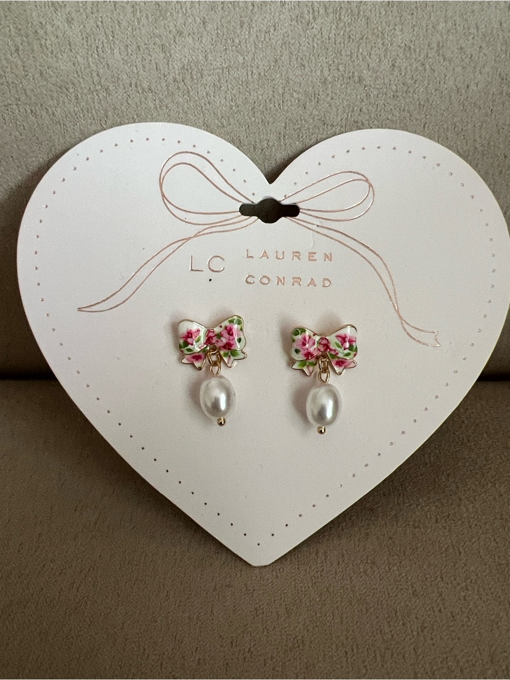 NWT LC Lauren Conrad Floral Bow Pearl Drop Earrings
